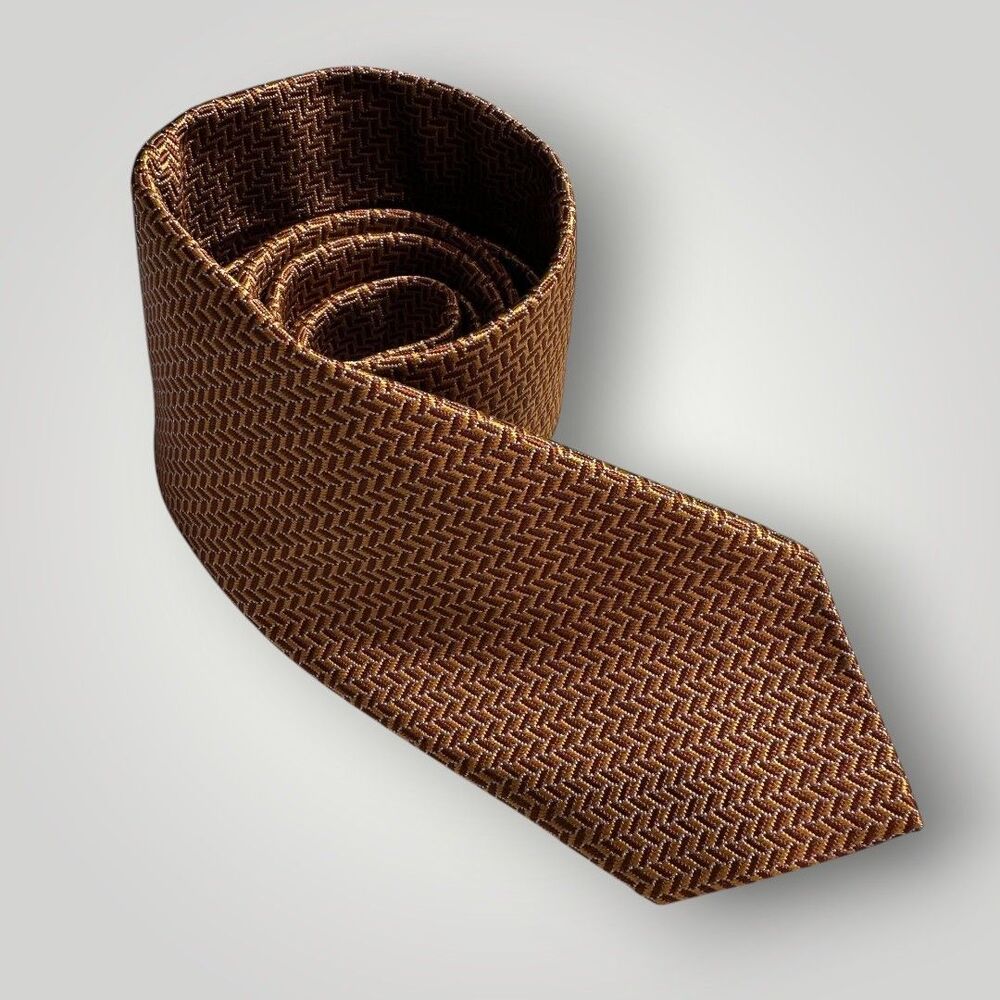 ROBERT TALBOTT Tie Silk Tie Geometric 100% Silk Necktie Made in USA Tan/Brown